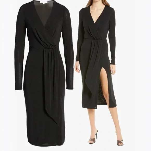 Good American Shimmer Long Sleeve Faux Wrap Dress - M - Picture 16 of 16